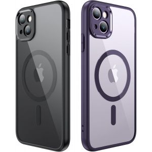 Maa-Magnétique Coque Pour Iphone 13 Compatible Avec Magsafe, [2 Pièces] Protection Antichoc Militaire Etui Anti Rayures Transparente Arrière Housse Case Pour Iphone 13 (Noir Et Violet Foncé) - Neuf