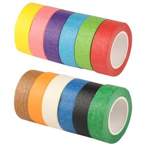 Lot De 12 Rouleaux De Ruban Adhésif Coloré Pour Peintre,Ruban Crêpe Coloré,20 Mm X 12 M,Pour Bricolage,Scrapbooking,Journaling,Papier Crépon - Neuf
