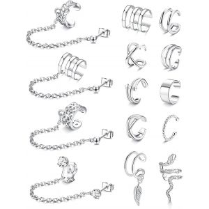 Cmjaagur-14pcs Manchette D'oreille Chaîne Boucles D'oreilles Helix Cartilage Clip On Wrap Boucles D'oreilles Cartilage Non Perçant Réglable Boucles D'oreilles Ensemble Pour Femmes[M406] - Neuf