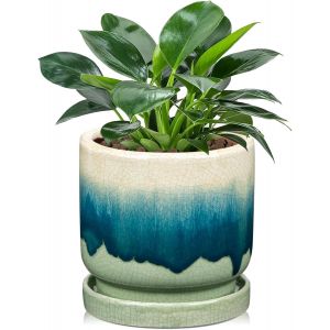 Pot De Fleurs En C&eacute;ramique Avec Trous De Drainage Et Soucoupes,Diam&egrave;tre : 13 Cm,Pour L'int&eacute;rieur,Les Plantes D'int&eacute;rieur,Le Jardin Ext&eacute;rieur,Vert - Neuf