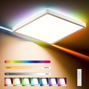Subzonal-Plafonnier Led &Agrave; Intensit&eacute; Variable Avec T&eacute;l&eacute;commande, 24w, 2500lm, 3000-6500k, Rgb, &Eacute;clairage De Plafond Plat Carr&eacute; Ip44 Pour Salon, Chambre, Salle &Agrave; Manger, Balcon, Couloir, 300x40mm - Neuf