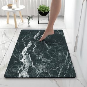 Kal-Tapis De Bain Antidérapant Moderne Motif Marbre Tapis Salle De Bain Diatomite Absorbant, Tapis Douche Séchage Rapide, Microfibre Tapis Vaisselle Tapis D'entré (60x90cm,Encre) - Neuf