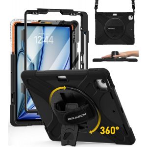 NAERYUT-Pour Coque Ipad Air 13 Pouces M3 2025/M2 2024 13 Pouces,Étui De Robuste Avec Film Protection,Support Rotatif À 360°Et Dragonne,Bandoulière,Porte-Stylet,Noir - Neuf