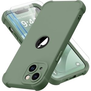 Maa-Coque Pour Iphone 14 + 2 Pièces Verre Trempé Protection Écran, Antichoc Souple Silicone Tpu Arrière Rigide Pc Avant Housse De Protection Pour Iphone 14 Case 6,1"" Vert Pâle - Neuf