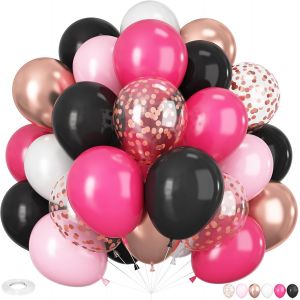 Pink And Black Balloons 12 Inch 60 Pack Pink Gold Pastel Black White Confetti Balloons For Girls Women Balloons For Birthday Party Baby Shower Bridal Shower - Neuf