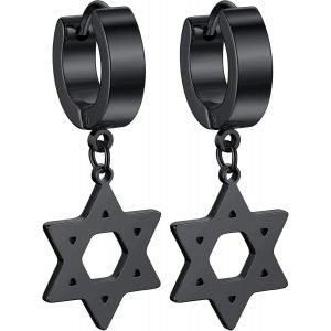 Tianyi-Boucle D'oreille Homme Acier Inoxydable Petit Créole Argent/Plaqué Or/Noir Avec Pendentif Anneau Oreille Hommes Triangle/Six Étoiles/Poignardere Bijou Cadeau - Neuf