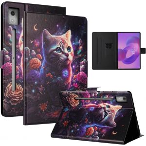 Coque Pour Lenovo Idea Tab Pro (12,7 Pouces 2025) Lenovo Idea Tab Pro(Tb-373Fu Tb-375Fc) Premium Pu Cuir Avec Fente Pour Carte Et Support Tablette Housse Étui-Chat Pivoine - Neuf