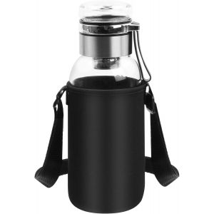 Bouteille D'eau 1 Litre, Transparente Bouteille D'eau En Verre Borosilicate Avec Sac De Bouteille D'eau, Bouteille Avec Filtrant Acier Inox, Gourde De Camping Randonnée Sans Bpa - Neuf