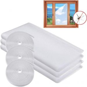 Pack De 3 Auto-Adhésif Écrans De La Fenêtre (Blanc, 1,3 X 1,5 M) - 130 X 150 Cm - Insectes Et De Protection Des Abeilles - Avec 3 Rouleaux De Ruban Adhésif Et De Crochets Compatibles - Neuf