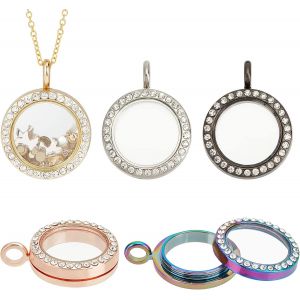 Kal-Pandahall 5 Couleurs Strass Photo Charms 33mm Photo Cadre Charmes Pendentif Photo En Cristal Rond Charm Médaillon Mémoire Pour Mariage Bouquet De La Mariée Porte-Clés Bijoux - Neuf