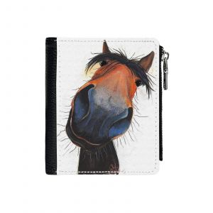 Portefeuille IMPRESSION DE CHEVAL HAPPY DAVE DE SHIRLEY MACARTHUR=28 Compact en Simili-Cuir Porte-Cartes Fermeture Éclair Homme Femme Ad - Neuf