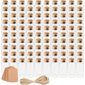 Jexnovashop-Lot De 100 Bouteilles En Verre 10 Ml Avec Bouchons En Li&egrave;ge, &Eacute;tiquettes Personnalis&eacute;es Et Ficelle Pour Artisanat, D&eacute;coration Et Cadeaux - Neuf