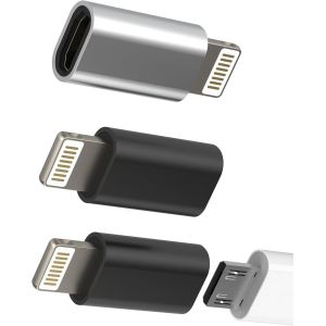TRAHOO-Adaptateur Micro USB vers Lightning(lot de 3)chargeur Convertisseur Android Femelle Jack Cable Iphone M&acirc;le Prise Connector Mini Charger Adapter Pour Apple 14 13 12 11 Pro Max 7 8 Plus X Se Xs - Neuf