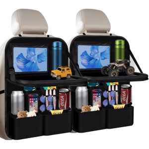 NouvelHorizonstore-2 Pi&egrave;ce Protections Dossier de Si&egrave;ge voiture, Protege Siege Car Enfant, Organisateur voiture Enfant, Imperm&eacute;abl Rangement avec Plateau de voyage et Poche Transparente, Noir - Neuf