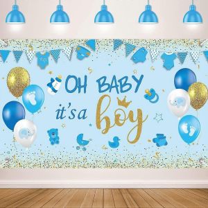 D&eacute;corations De F&ecirc;te De Douche De B&eacute;b&eacute; Grande Taille Oh B&eacute;b&eacute; C'est Un Gar&ccedil;on Douche De B&eacute;b&eacute; Banni&egrave;re D'anniversaire Fond Photo De Fond Pour La F&ecirc;te De Douche De B&eacute;b&eacute; Bleue Du Gar&ccedil;on Sup - Neuf
