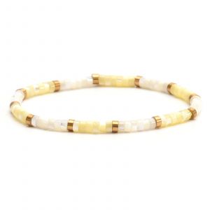 Bracelet Perles Heishi Jaspe Jaune Blanc 4mm - Neuf