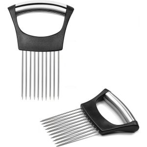 Mevronisshop-Support D'oignon,2 Pi&egrave;ces Porte-Tranche D'oignon En Acier Inoxydable,Fourchette &Agrave; Oignon,Outil De D&eacute;coupe Pour Viande,L&eacute;gumes,Tomate,Fruits - Neuf