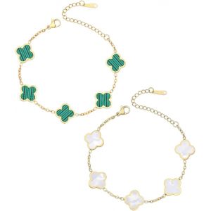 Kalsw-2pcs Bracelet Trèfle Plaqué Or 18k Bracelet Trefle 4 Feuilles Femme Bracelet,Bracelet Trèfle Porte Bonheur De Luxe Bracelet Personnalisé Femme Ête Des Mères,Cadeau De Noël Pour Les Femmes - Neuf