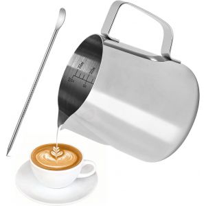 Melkkannetje Van Roestvrij Staal, Vrijstaande Koffie, Melkkannetje, Kan, Beker Met Maat Mark En Latte Art Pen, Milk Pitcher Karaffen Voor(350ml) - Neuf