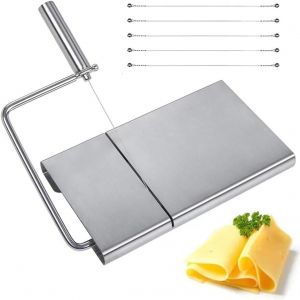 Jexnovashop-Coupe-Fromage En Acier Inoxydable Avec 5 Fils De Rechange - Coupe-Fromage Manuel En Métal Et Planche À Découper - Multifonction Et Réglable - Pour Fromage En Bloc - Neuf