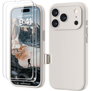 LORANKA-4 en 1 Coque iPhone 17 Pro Silicone avec Bouton de Contr&ocirc;le Cam&eacute;ra, avec 2 Verre Tremp&eacute;, 360&deg; Protection &Eacute;tui Pr&eacute;cise R&eacute;sistant aux Rayures Antid&eacute;rapant Phone Case 6.3"", Gris Pierre - Neuf