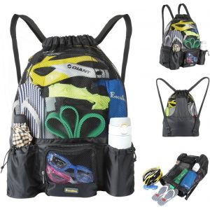 acdsgd-Grand sac de plage en maille filet avec cordon de serrage pour homme, femme, gar&ccedil;on, fille et enfant (noir) - Neuf