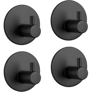 Eryi-Crochet Adhésif, Crochet Mural De Salle De Bains En Acier Inoxydable, Porte Serviette Auto-Adhésifs Pour La Cuisine, Le Salon Et Le Bureau, Anti-Rouille Et Étanche (Noir 4pcs) - Neuf