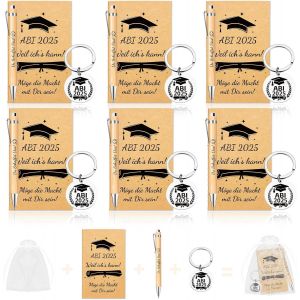 Abitur 2025-Bloc-notes à spirale-Porte-clés-Stylo à bille rétractable en bois-Inspirant ABI 2025-Cadeau de remise de diplôme pour garçons et filles - Neuf