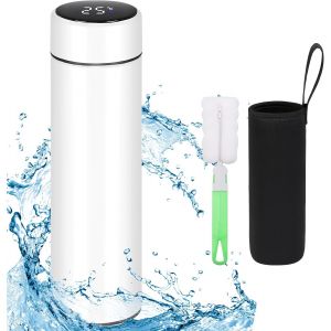 Letnerny-Bouteille Isotherme En Acier Inoxydable 500ml, Tasse Pour Eau C Avec Indicateur De Température À Ecran Lcd, Bouteille Intelligente Avec Porte-Gobelet Et Pinceau - Neuf