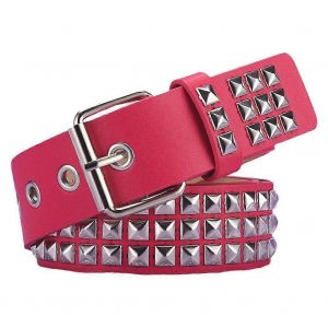 Femmes Riveté Ceinture En Métal PU Cuir Jeans Ceinture Clouté Ceinture Ceinture Perles Ceinture Mode Oeillet Carré Pin T5Y1 - Neuf