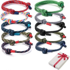 Kal-10 Pi&egrave;ces Tress&eacute;es Bracelets Ensemble Pour Homme Femme, Bracelet De Surf Nautique Color&eacute; Cordon Corde Marine Pour Hommes Hommes Gar&ccedil;ons, Corde &Agrave; La Main Marine Bleu Bracelet Bracelets R&eacute;glables C - Neuf
