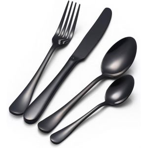 Couverts 16 Pièces Ensemble De Couverts En Acier Inoxydable Noir Couteaux Et Fourchettes Service De Table Pour 4 - Neuf