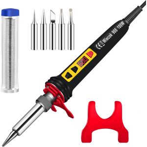 JEXNOVASHOP-Fer a Souder Etain, Fer &agrave; Souder Kit 100W, Fer &agrave; Souder Temp&eacute;rature R&eacute;glable 200 600&iquest;, Interrupteur ON/OFF, 5 Pointes de Fer &agrave; Souder, Soudure Etain pour R&eacute;paration Soudure - Noir - Neuf