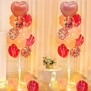 2 Pcs Kit De Support De Ballon, 1.3 M Led Porte Ballons, Rose D&eacute;corations De Ballons, Accessoires De Support &Agrave; Ballon Avec Lumineux, Pour Mariages, Anniversaires, Graduations, No&euml;l, Anniversaires - Neuf