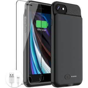 SJZG-Coque De Batterie Pour Iphone Se (2022/2020)/8/7/6/6S, &Eacute;tui De Charge Ultra Fin De 6 000 Mah, Batterie Rechargeable Puissante Pour Iphone 8/7/6S/6/Se (2E/3&Egrave;me) - 4,7"", Noir - Neuf