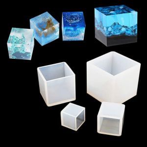 4pcs Carr&eacute;e Moules,R&eacute;sine Square Resin Molds,Cube Moules,Silicone Moulage, Epoxy Diy Outils Pendentif Bijoux Boucles D'oreilles D&eacute;coration - Neuf