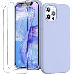 3 en 1 Coque Silicone Liquide pour iPhone 12/12 Pro 6,1 Pouces - avec 2 Verre Tremp&iquest;&iquest; - ?tui de Protection Antichoc en Microfibre Douce[R&iquest;&iquest;sistant aux Rayures] [Antid&iquest;&iquest;rapant], Bleu Ciel - Neuf