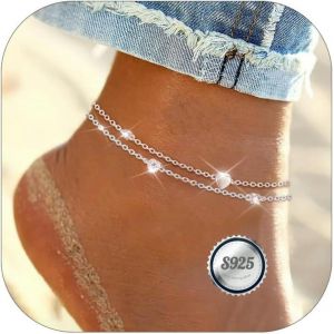 Cmjaagur-Bracelet De Cheville Pour Femme - Chaîne De Cheville Pour Femme - Argent Sterling 925 - Chaîne Double - Chaîne De Cheville Réglable 22 + 5 Cm - Cadeaux Pour Femme, Verstellbarer, Ar[M549] - Neuf