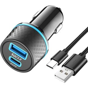 38 W Pour Iphone 16E/16/16 Pro/16 Pro Max/16 Plus/15/15 Pro/15 Pro Max UsbC Chargeur De Voiture C&acirc;ble De Charge Rapide 17 Double Port Pd Et Qc 3.0 Double Port Allume-Cigare Adaptateur D'Alimentation - Neuf