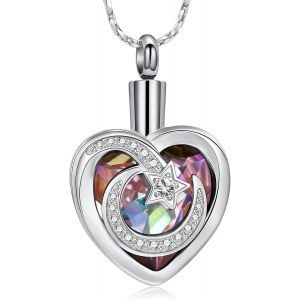 Kal-Collier Fun&eacute;raire En Acier Inoxydable Avec Pendentif En Forme De Coeur En Cristal - Cadeau Pour Homme Et Femme - Neuf