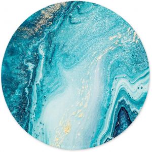 KALANKA-Tapis de Souris Rond, Tapis Souris pour Ordinateur PC Bureau Portable, Étanche Surface Lisse, Base Antidérapante en Caoutchouc, avec Bord Cousu, Or Bleu marbré - Neuf