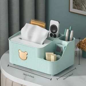 Boîte de rangement de mouchoirs ours de dessin animé, 1 pièce, boîte de rangement de bureau pour salon, boîte de rangement multifonction-Vert G3296b - Neuf