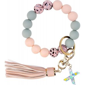 Kal-Porte-Clés Fille Avec Initiales, Porte-Clés Pour Femme, Bracelet Pour Femme, Porte-Clés De Voiture, Perles En Silicone, Chaîne De Clés Pour Femme - Neuf