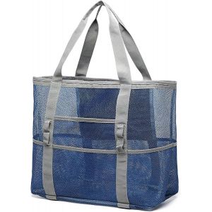 Sac de plage,sac de plage en maille de couleur F Fourre-tout de plage surdimensionn&eacute; 9 poches Sac &agrave; jouets de plage - Neuf