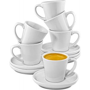 Tasse A Cafe Expresso En Ceramique - Lot De 6 Tasses Avec Soucoupes - Lavable Au Lave-Vaisselle - 70ml - Neuf