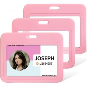 KALANKA-Porte Badge avec Fêtres Double Face Étui Horizontal en Plastique dur Pochette de Protection de Carte Rose pour Cartes d'École d'Étudiant de Bureau de Crédit et d'Identité, 3 paquets - Neuf