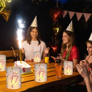 Cauc-Lot De 12 Photophores D&eacute;coratifs Pour 17e Anniversaire Fille - D&eacute;coration D'anniversaire De 17 Ans - Cadeau Pour 17 Ans - D&eacute;coration De Table Happy Birthday - Or Rose - Convient Pour Bougies - Neuf