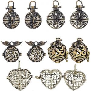 Lot De 10 Breloques Cage Pour Pierres De Gu&eacute;rison Des Chakras, Porte-Collier, Pendentif Cage En Filigrane, M&eacute;daillon Cage En Laiton, Breloque Cage Vintage En Forme De C?ur Ouvrable. - Neuf