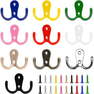 10 Pi&egrave;ces Doubles Crochet Mural R&eacute;tro Crochets Muraux avec Vis forte Pat&egrave;re Murale &agrave; Double Griffes Color&eacute; Crochet Porte Manteau pour Chambre &agrave; Coucher,Cuisine,Salle de Bains - Neuf