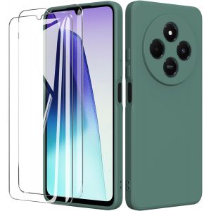 acdsgd-Coque pour Xiaomi Redmi 14C 4G / Redmi A4 5G (6.88"") avec 2 Verre Tremp&eacute; Protection &eacute;cran,Housse Liquide Souple en Silicone TPU Antichoc Bumper &Eacute;tuis Anti Rayures Case Cover - Vert fonc&eacute; - Neuf